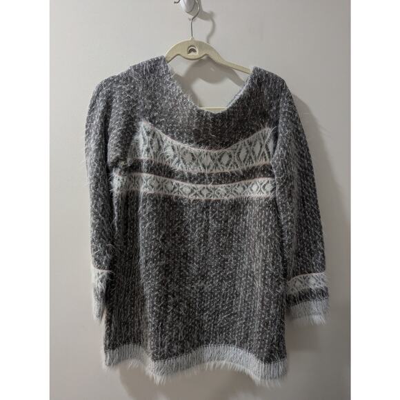 Sleeping On Snow Anthropologie Nordic Fuzzy Off The Shoulder Sweater - Picture 2 of 5